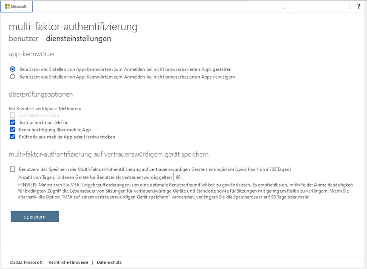 Screenshot Multi-Faktor-Authentifizierung