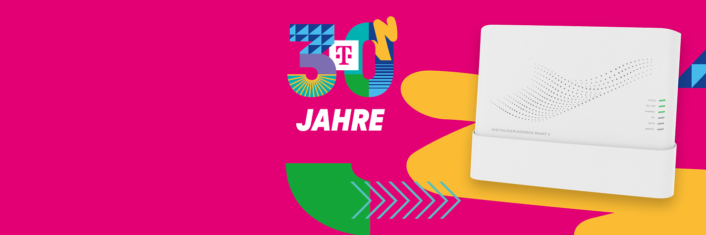30 Jahre Telekom Grafik mit Internet und Router Angebot